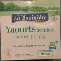 Yaourts nature au lait entier La Baziniere