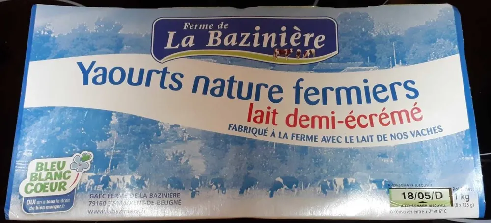 Yaourts fermiers nature La Baziniere