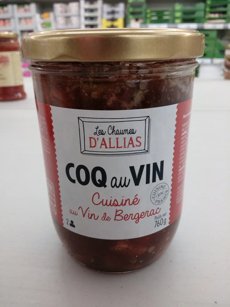 Coq au vin cuisiné au Vin de Bergerac