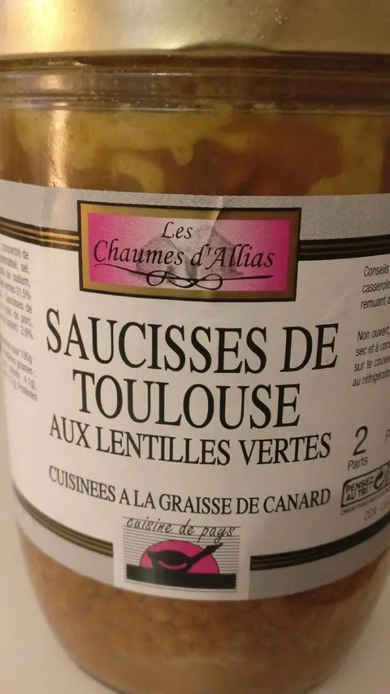 Saucisses de Toulouse aux lentilles vertes
