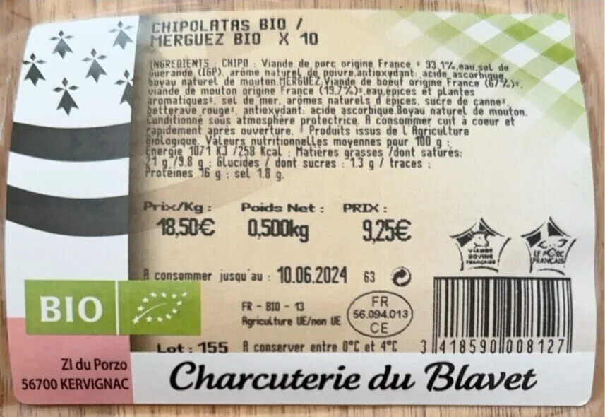 Chipolatas bio / merguez bio x10