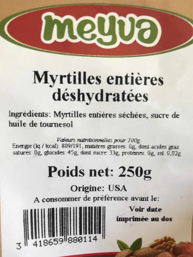 Myrtylles entières déshydratées