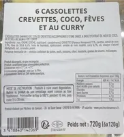 6 cassolettes crevettes, coco, fèves et au curry