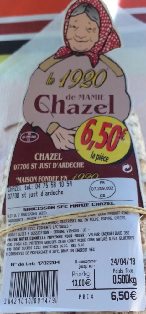 Le 1920 de Mamie Chazel - Saucisson sec