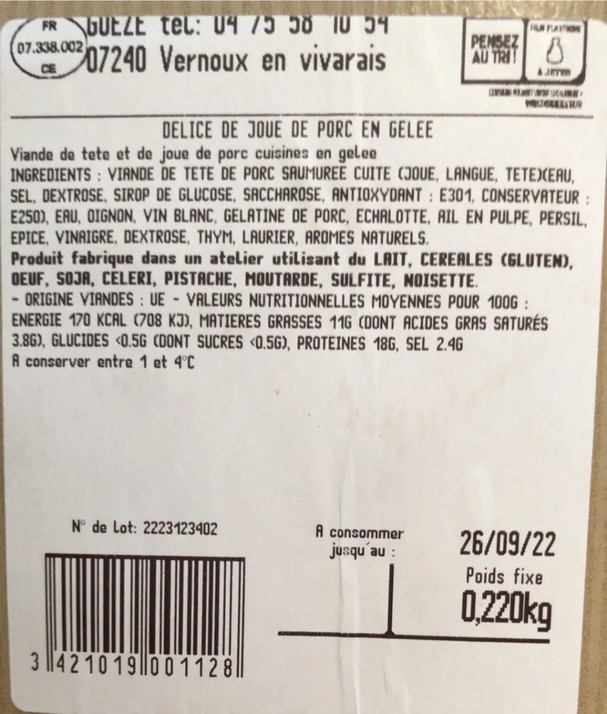 Delice de joue de porc en gelée