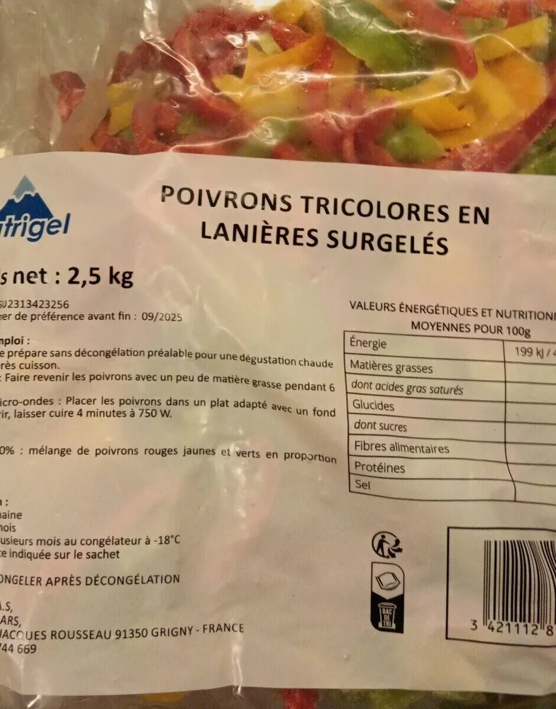 Poivron tricolores en lanieres surgeles