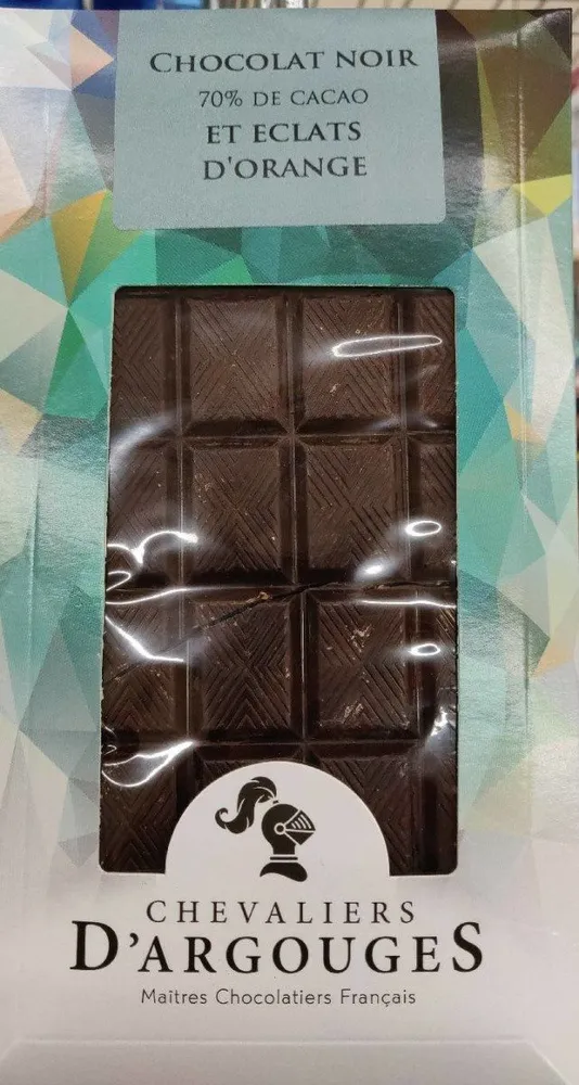 Chocolat noir 70% et éclats d'orange