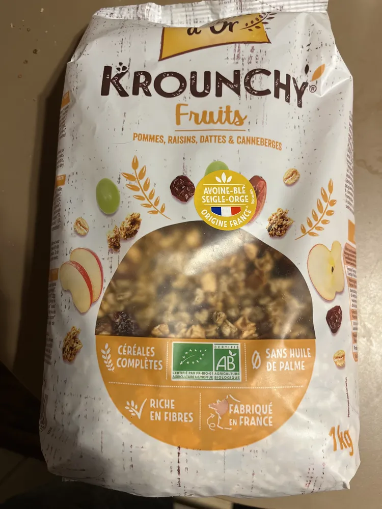 Krounchy fruits pomme raisin datte canneberge