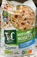 Muesli noisettes, raisins, seigle complet, blé sans sucres ajoutés
