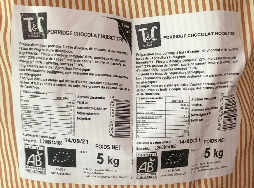 Porridge chocolat noisette