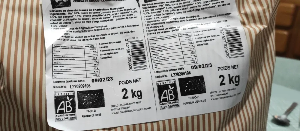 Céréales croustillantes chocolat
