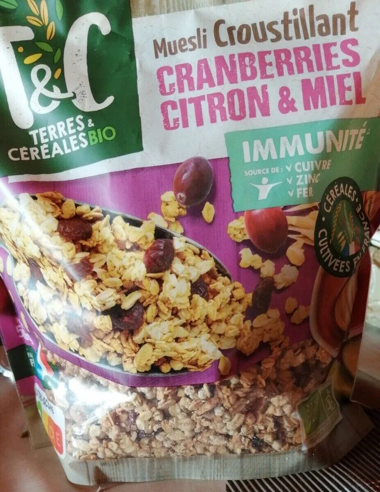 muesli croustillant cranberries citron miel