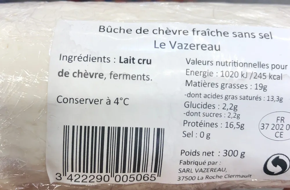 Bûche de chèvre sans sel