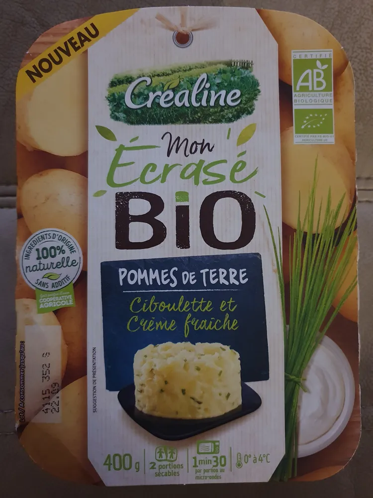Mon écrasé Bio pommes de terre, ciboulette et crème fraiche