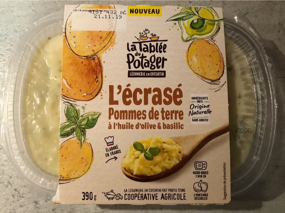 L'écrasé de pommes de terre à l'huile d'olive et basilic