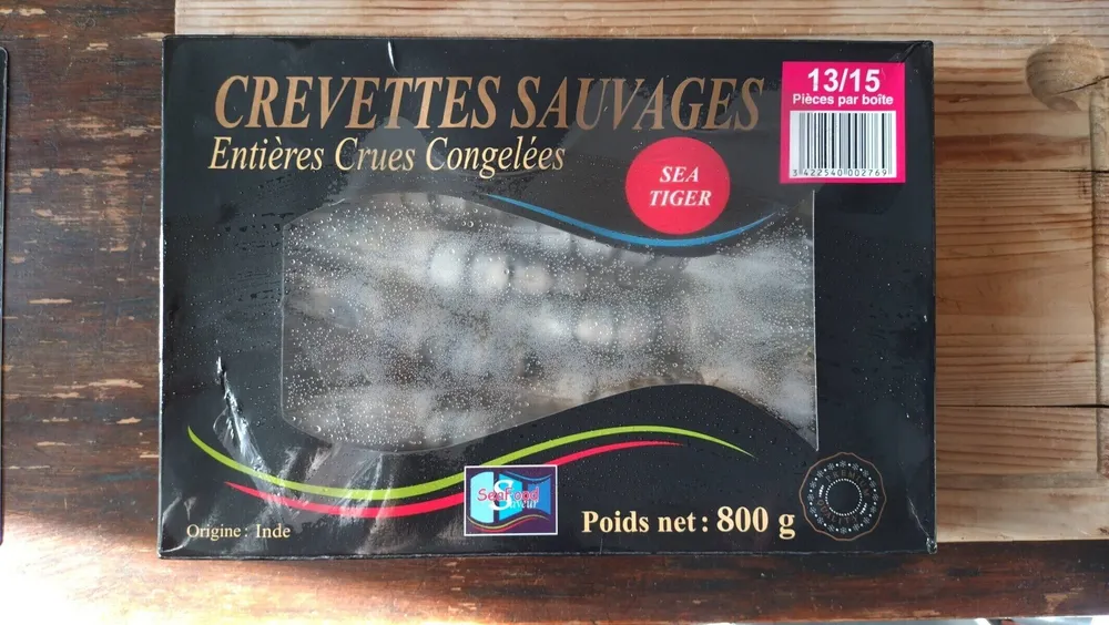 Crevettes sauvages entières crues (origine Inde)