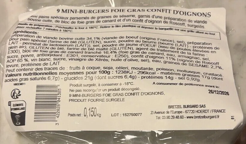 9 mini burgers foie gars confit d’onions