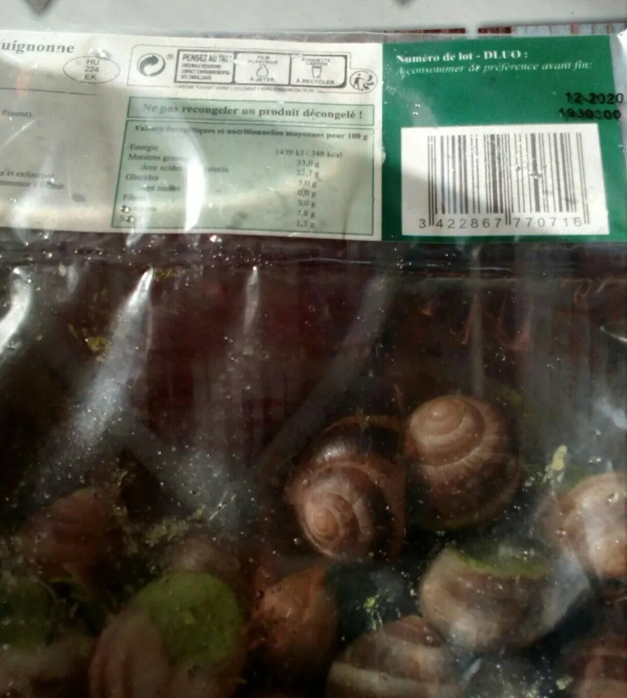 48 escargots préparés à la Bourguignonne
