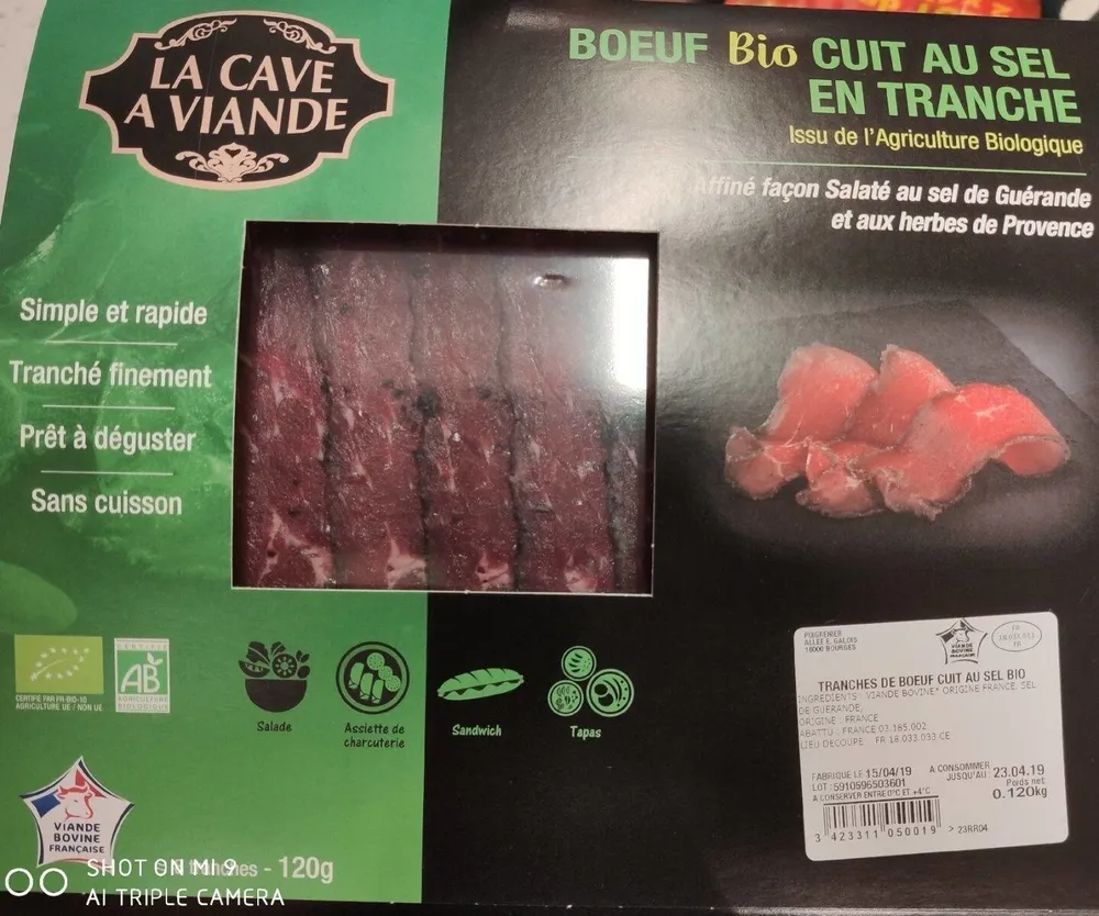 Boeuf bio cuit au sel en tranche