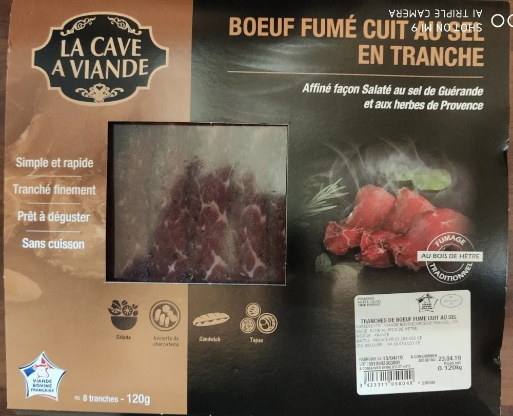 Boeuf fumé cuit au sel en tranche