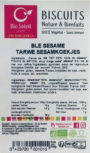 Biscuits Nature & Bienfaits - 100% Végétal - Sans levure - Blé & Sésame