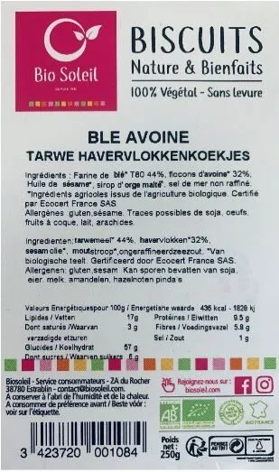 Biscuits Nature & Bienfaits blé avoine