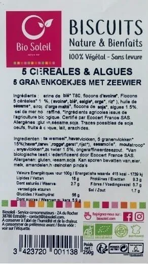 Biscuits Nature & Bienfaits 5 Céréales & Algues