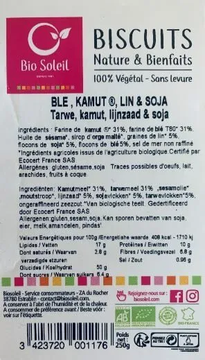Biscuit Nature et Bienfaits Blé, Kamut, Lin et Soja