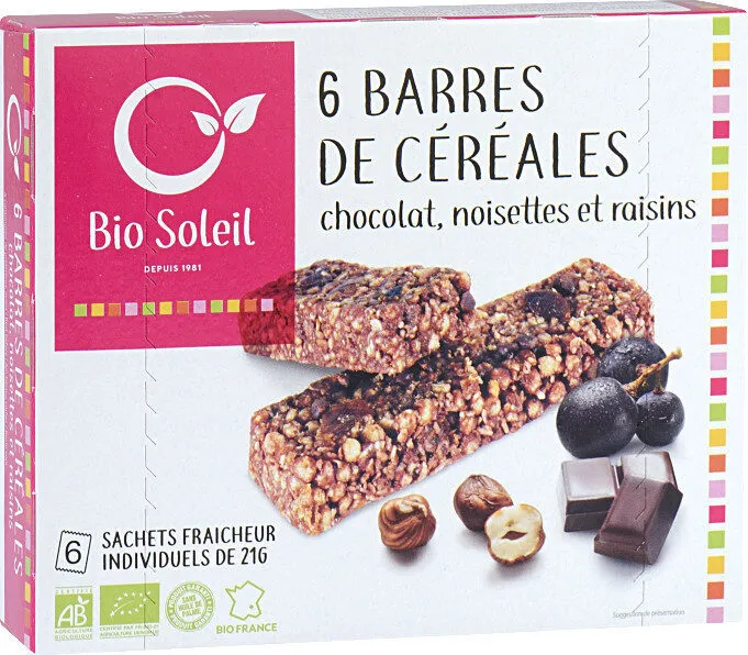 Barres de Céréales Chocolat, Noisettes et Raisins
