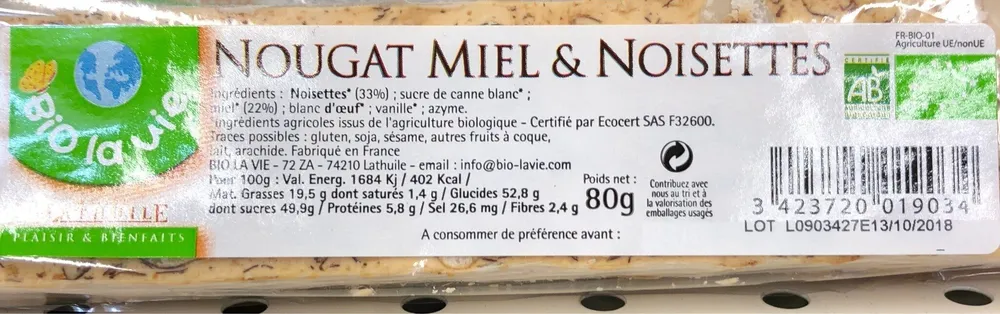 Nougat miel et noisettes