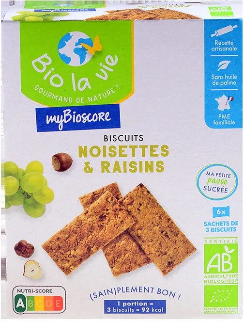 Mybioscore - Biscuits noisettes et raisins bio