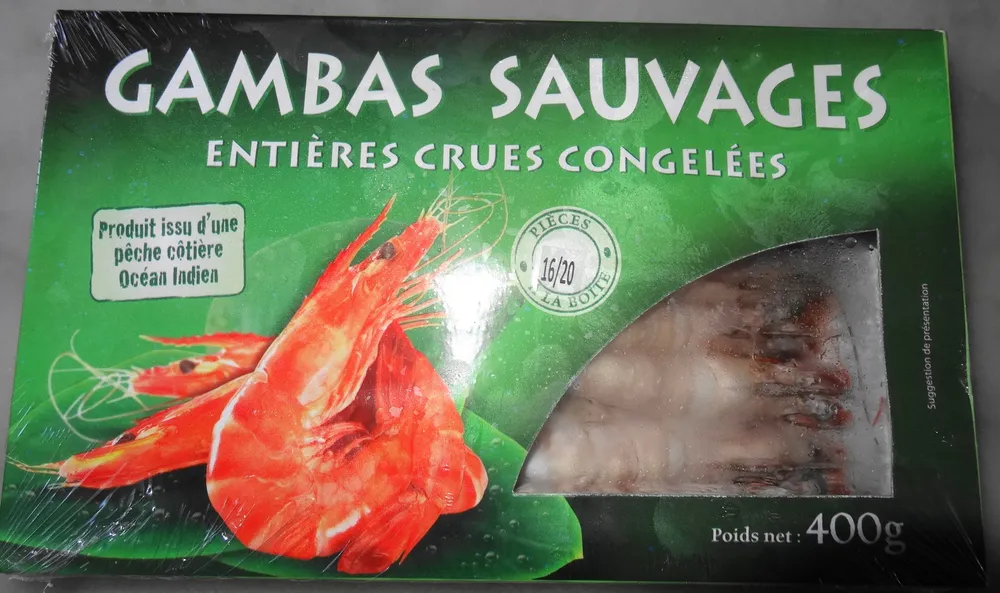 Gambas sauvages, entières crues, congelées