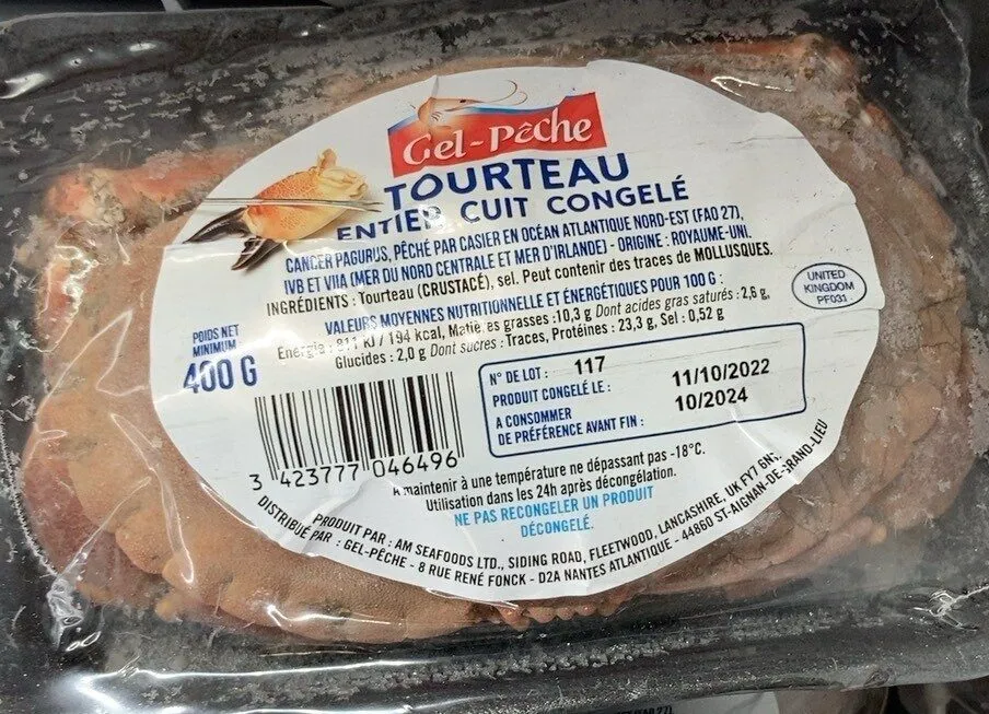Tourteau rntier cuit congelé