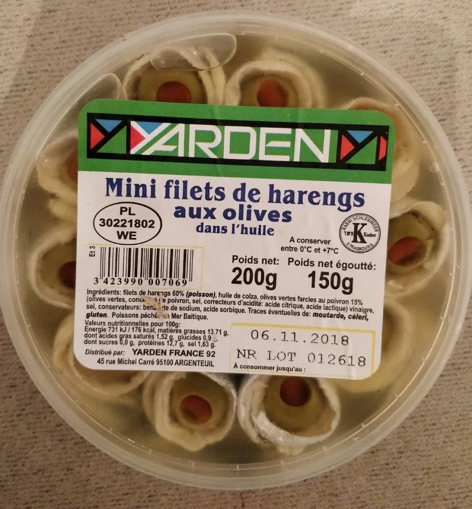 Mini filet de hareng aux olives, 200g