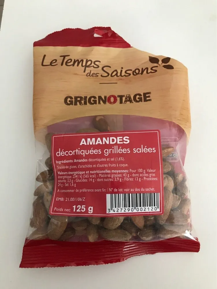 Amandes décortiquées grillées salées