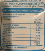 Lait sterilise U.H.T. demi ecreme