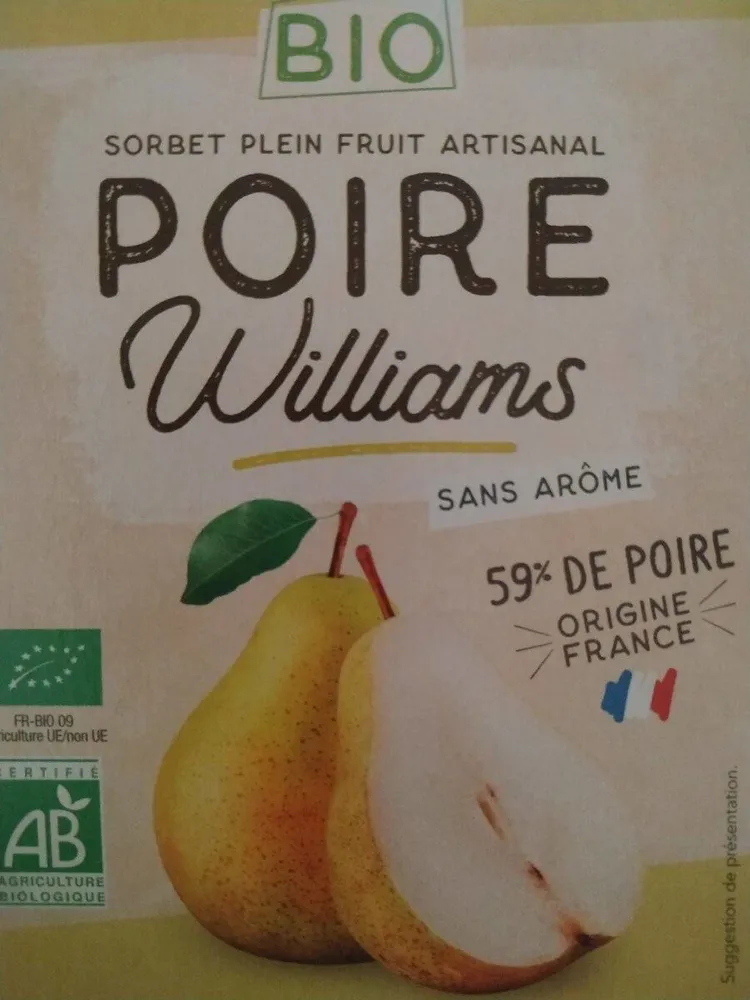 Sorbet plein fruit artisanal - Poire Williams Bio
