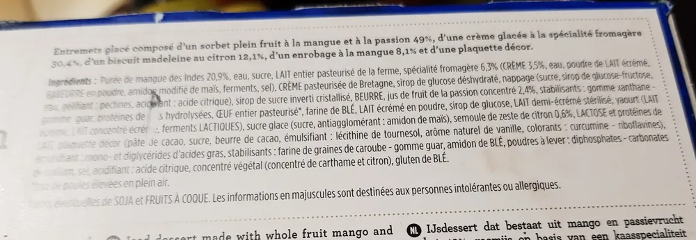 Passion Entremet Glacé Mangue Passion