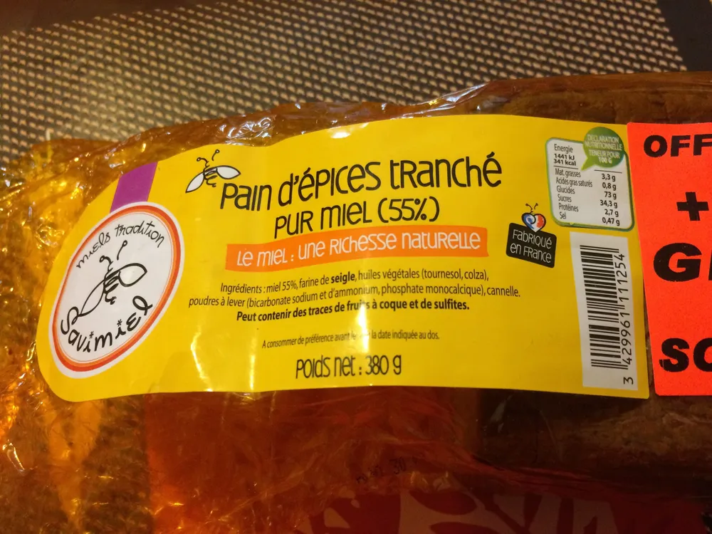Pain d'épices tranché pur miel (55%)