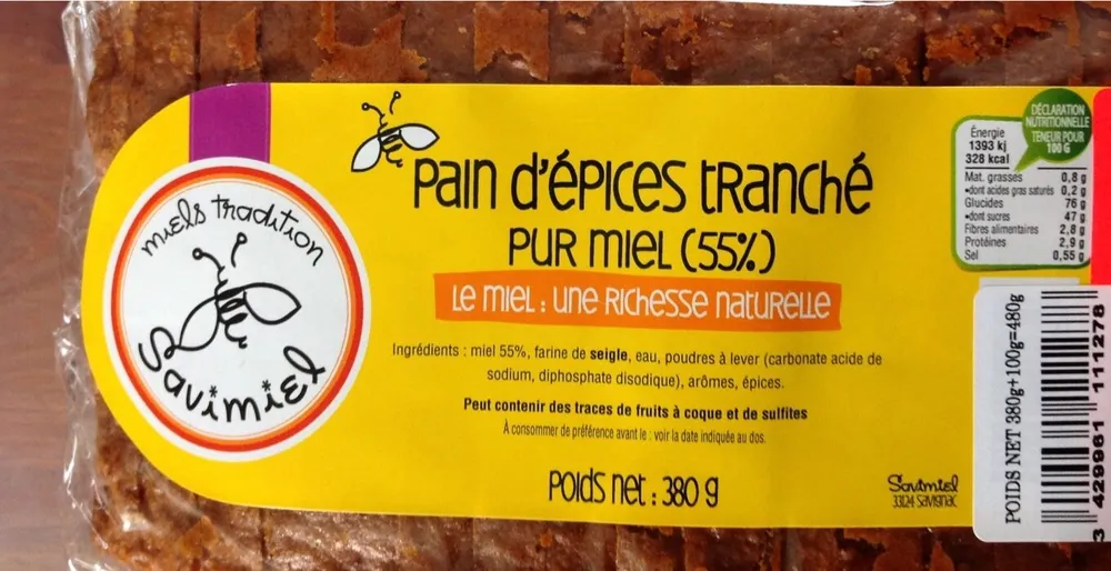 Pain d'épices tranché pur miel (55%)