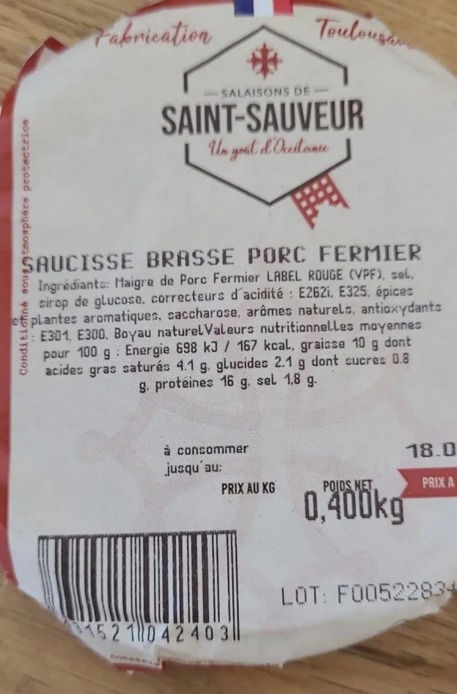 Saucisse brasse porc fermier
