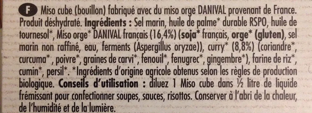 Miso Cube (Bouillon) Curry Doux Bio