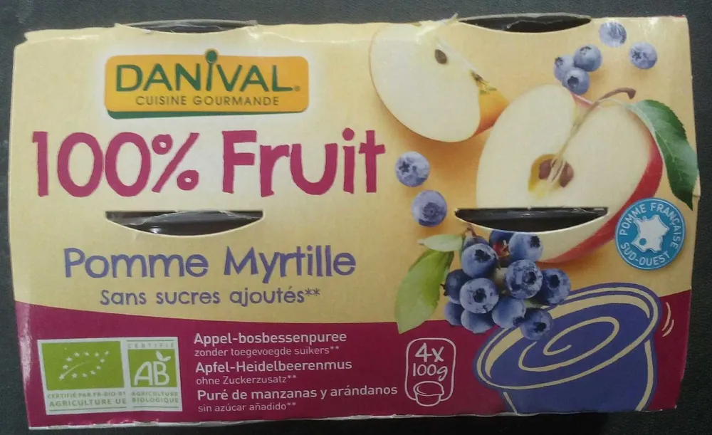 Purée de fruits pasteurisée sans sucre ajoutés - Pomme Myrtille