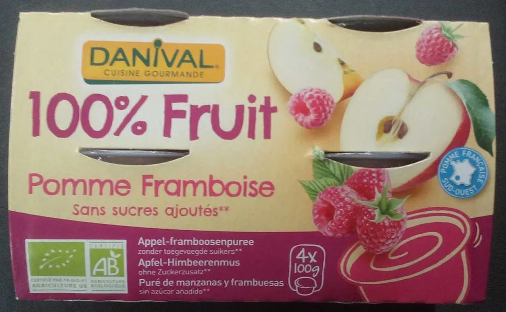 Purée Pomme & Framboise 100% Fruit Bio Sans Sucres Ajoutés