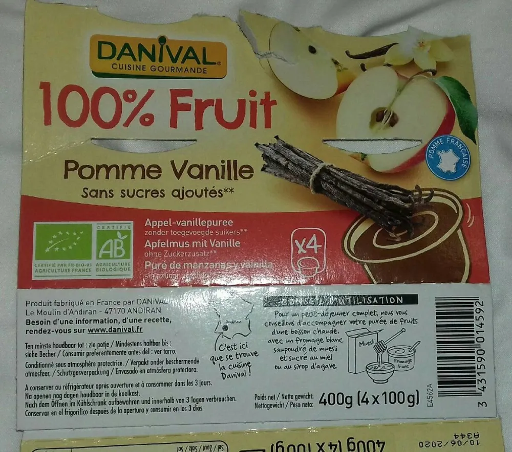 Purée de fruits sans sucres ajoutés