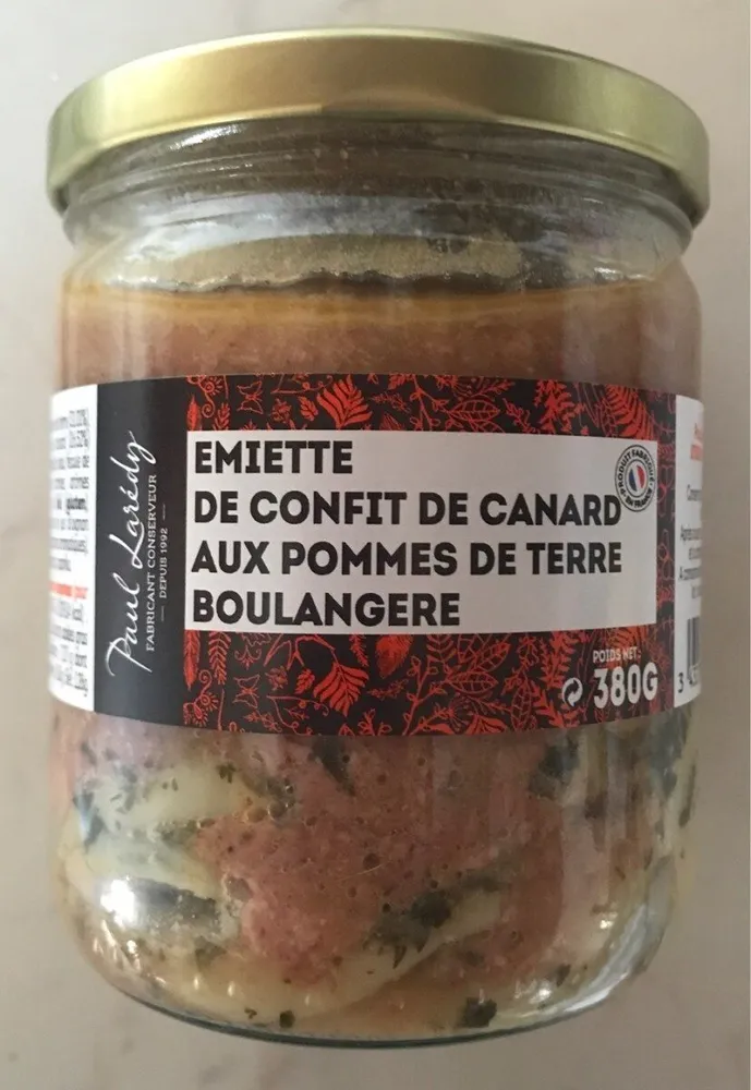 Emiette de confit de canard aux pommes de terre boulangere