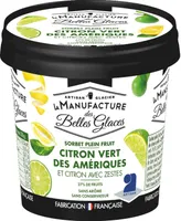 Sorbet plein fruit au citron vert des Amériques et au citron avec zestes