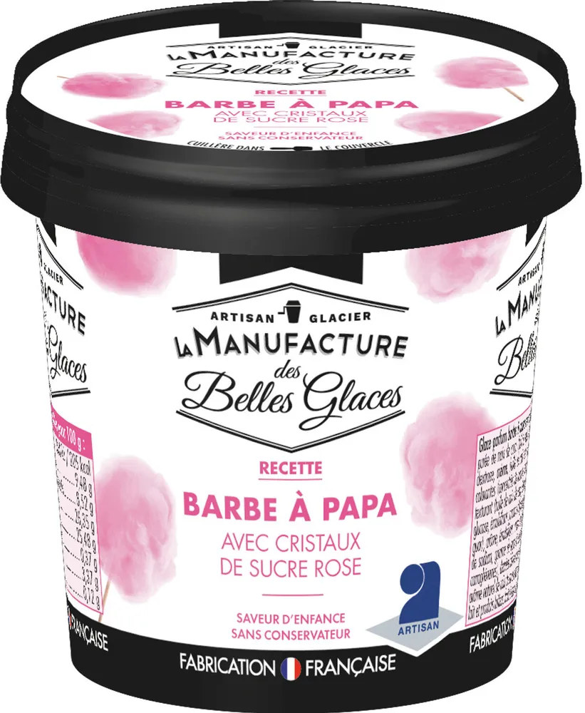 Glace parfum barbe à papa avec cristaux de sucre rose