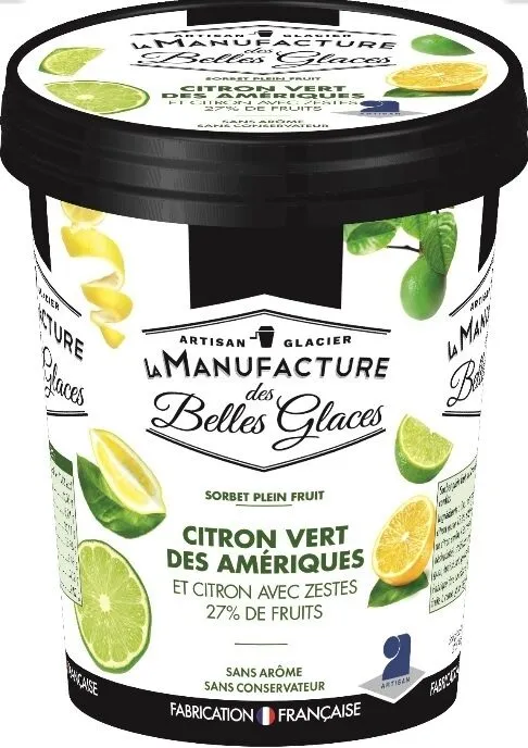 Sorbet plein fruit au citron vert et au citron avec zestes citron confits