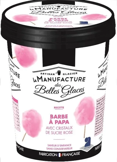 Glace parfum barbe à papa avec cristaux de sucre rose